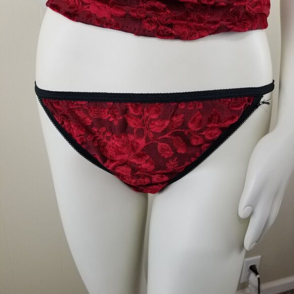 PETRA Babydoll Set XL Red Lingerie Nighty Velvet Brocade Semi-sheer Negligee 2pc - Picture 6 of 10